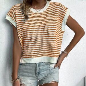 Striped Orange and White Knit Top